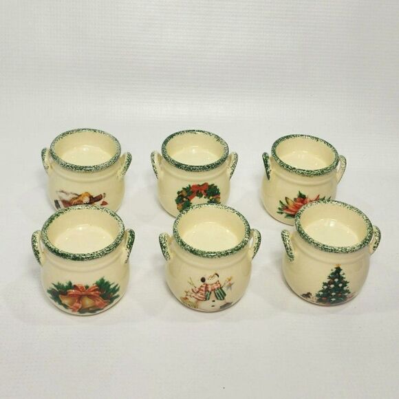 6 pc Ceramic/Porcelain Christmas Poinsettia Milk Jug Tealight Candle Holders - Picture 1 of 8